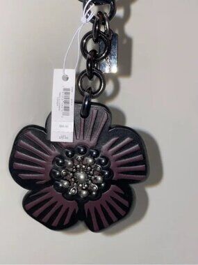 Coach Tea Rose Bag Purse Charm Key Fob Ring 17449 Burgundy Purple Black